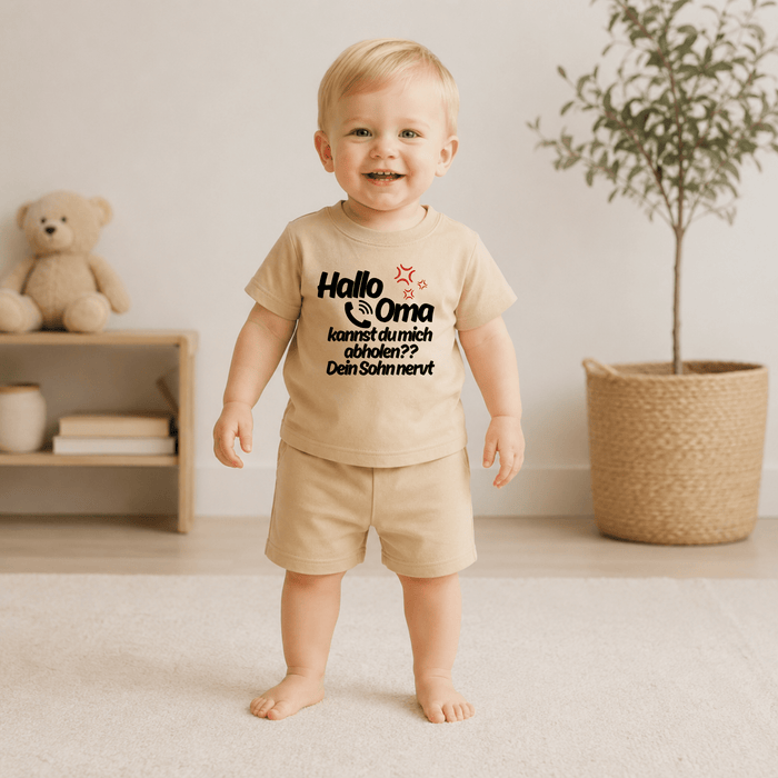Hallo Oma kannst du mich abholen?? Dein Sohn nervt short set - Märchen Mode aus Bio-Baumwolle personalisierte geschenke Babyset & Bodys mit spruch & Geschenkideen für Neugeborene & 0–24 Monate & und perfekt als Geschenk zur Geburt