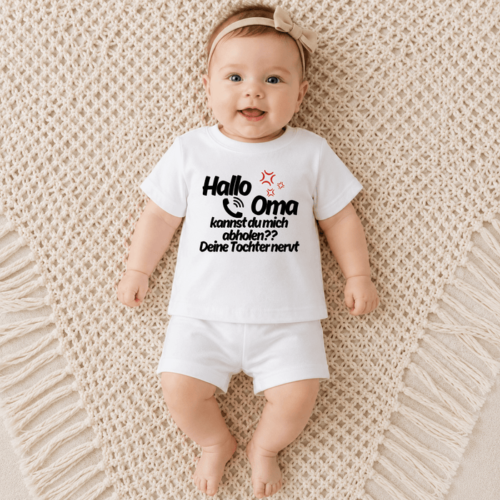 Hallo Oma kannst du mich abholen?? Deine Tochter nervt short set - Märchen Mode aus Bio-Baumwolle personalisierte geschenke Babyset & Bodys mit spruch & Geschenkideen für Neugeborene & 0–24 Monate & und perfekt als Geschenk zur Geburt