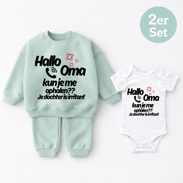 Hallo Oma kun je me ophalen?? Je dochter is irritant 2er set - Märchen Mode aus Bio - Baumwolle personalisierte geschenke Babyset & Bodys mit spruch & Geschenkideen für Neugeborene & 0–24 Monate & und perfekt als Geschenk zur Geburt