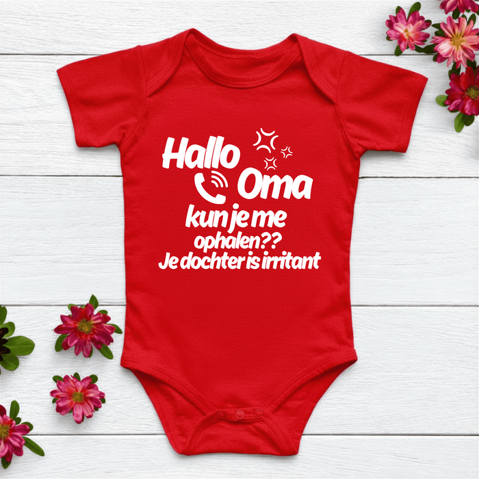 Hallo Oma kun je me ophalen?? Je dochter is irritant Body Rood - Märchen Mode aus Bio - Baumwolle personalisierte geschenke Babyset & Bodys mit spruch & Geschenkideen für Neugeborene & 0–24 Monate & und perfekt als Geschenk zur Geburt