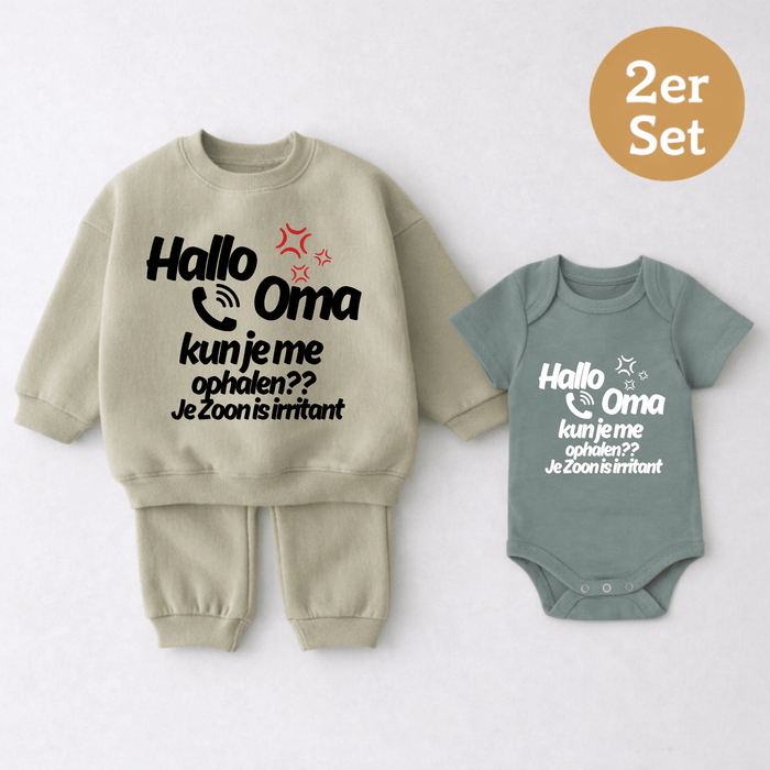 Hallo Oma kun je me ophalen?? Je Zoon is irritant 2er set - Märchen Mode aus Bio - Baumwolle personalisierte geschenke Babyset & Bodys mit spruch & Geschenkideen für Neugeborene & 0–24 Monate & und perfekt als Geschenk zur Geburt