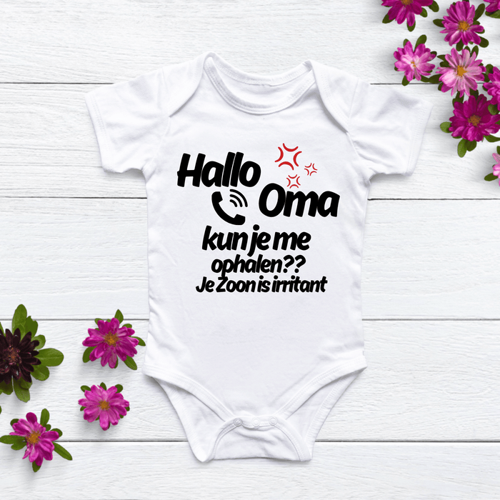 Hallo Oma kun je me ophalen?? Je Zoon is irritant Body - Märchen Mode aus Bio - Baumwolle personalisierte geschenke Babyset & Bodys mit spruch & Geschenkideen für Neugeborene & 0–24 Monate & und perfekt als Geschenk zur Geburt