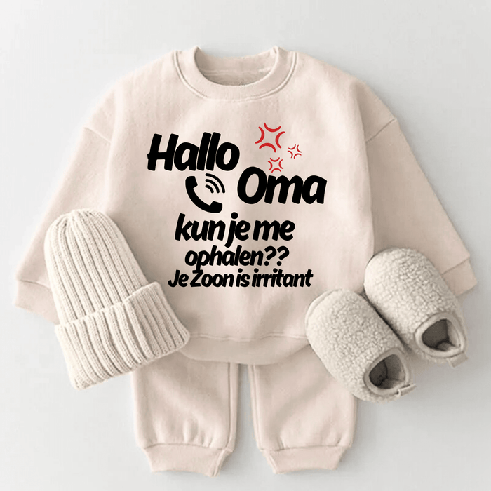 Hallo OMA kun je me ophalen?? Zoon is irritant - Märchen Mode aus Bio - Baumwolle personalisierte geschenke Babyset & Bodys mit spruch & Geschenkideen für Neugeborene & 0–24 Monate & und perfekt als Geschenk zur Geburt