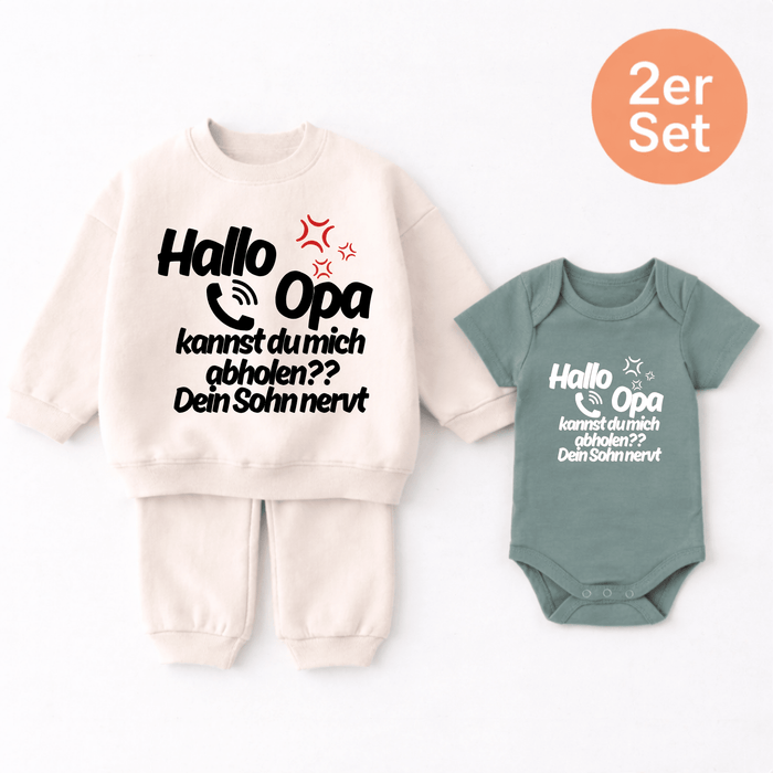 Hallo Opa kannst du mich abholen?? Deine Sohn nervt 2er set - Märchen Mode aus Bio - Baumwolle personalisierte geschenke Babyset & Bodys mit spruch & Geschenkideen für Neugeborene & 0–24 Monate & und perfekt als Geschenk zur Geburt