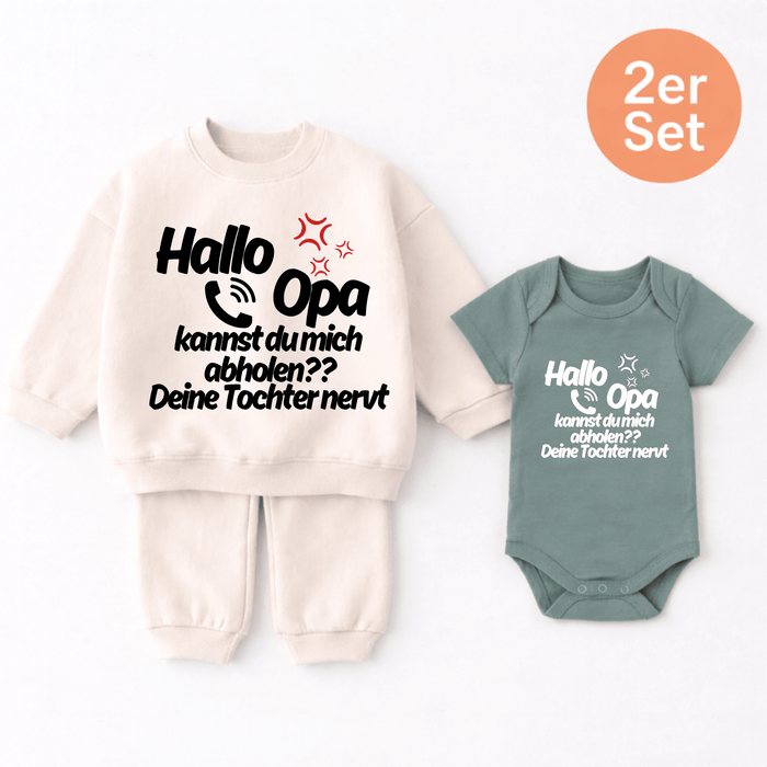 Hallo Opa kannst du mich abholen?? Deine Tochter nervt 2er set - Märchen Mode aus Bio - Baumwolle personalisierte geschenke Babyset & Bodys mit spruch & Geschenkideen für Neugeborene & 0–24 Monate & und perfekt als Geschenk zur Geburt
