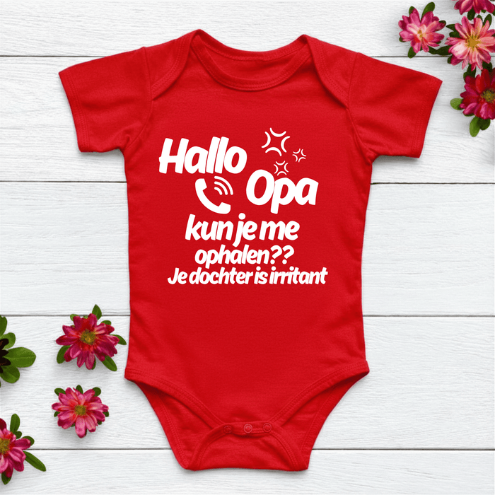 Hallo Opa kun je me ophalen?? Je dochter is irritant Body Rood - Märchen Mode aus Bio - Baumwolle personalisierte geschenke Babyset & Bodys mit spruch & Geschenkideen für Neugeborene & 0–24 Monate & und perfekt als Geschenk zur Geburt