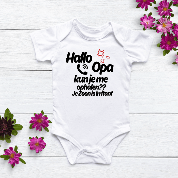 Hallo Opa kun je me ophalen?? Je Zoon is irritant Body - Märchen Mode aus Bio - Baumwolle personalisierte geschenke Babyset & Bodys mit spruch & Geschenkideen für Neugeborene & 0–24 Monate & und perfekt als Geschenk zur Geburt