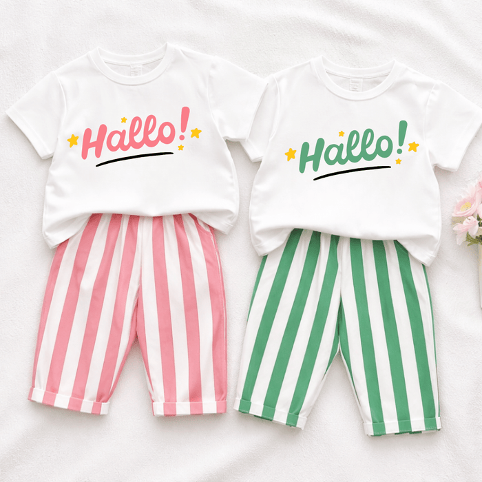 Hallo - Sommer set - Märchen Mode aus Bio - Baumwolle personalisierte geschenke Babyset & Bodys mit spruch & Geschenkideen für Neugeborene & 0–24 Monate & und perfekt als Geschenk zur Geburt