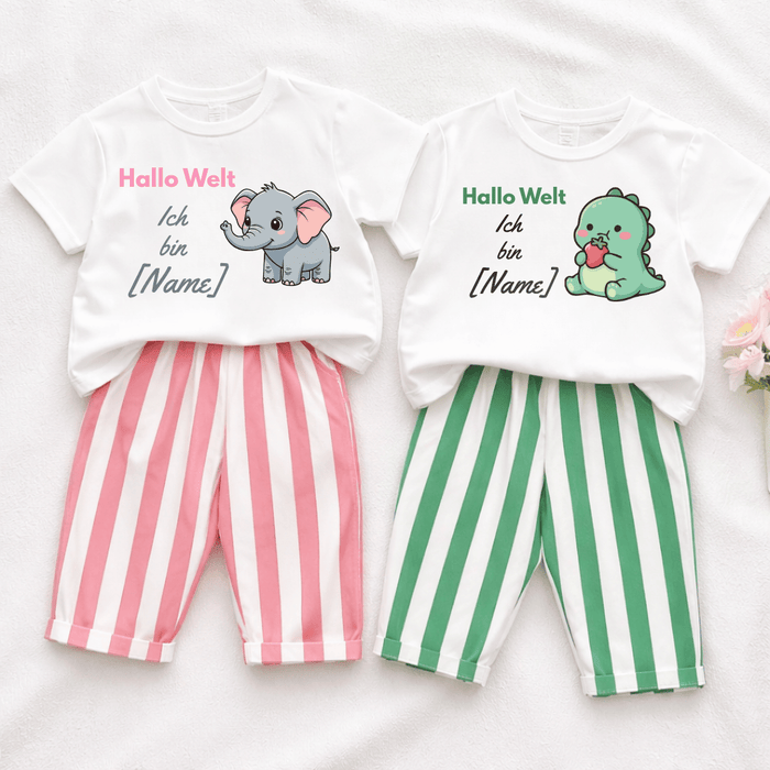 Hallo Welt Ich bin [Name] - Sommer set - Märchen Mode aus Bio - Baumwolle personalisierte geschenke Babyset & Bodys mit spruch & Geschenkideen für Neugeborene & 0–24 Monate & und perfekt als Geschenk zur Geburt