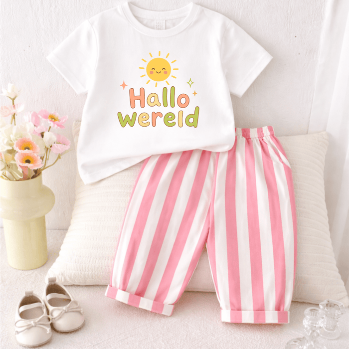 Hallo wereld - Sommer set - Märchen Mode aus Bio-Baumwolle personalisierte geschenke Babyset & Bodys mit spruch & Geschenkideen für Neugeborene & 0–24 Monate & und perfekt als Geschenk zur Geburt