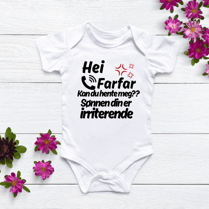 Hei Farfar Kan du hente meg?? Sønnen din er irriterende Body - Märchen Mode aus Bio-Baumwolle personalisierte geschenke Babyset & Bodys mit spruch & Geschenkideen für Neugeborene & 0–24 Monate & und perfekt als Geschenk zur Geburt