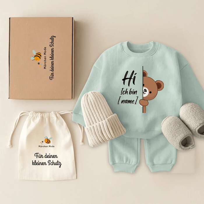 Hi Ich bin - Geschenkbox - Märchen Mode aus Bio - Baumwolle personalisierte geschenke Babyset & Bodys mit spruch & Geschenkideen für Neugeborene & 0–24 Monate & und perfekt als Geschenk zur Geburt