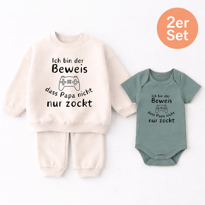 Ich bin der Beweis dass Papa nicht nur zockt 2er set - Märchen Mode aus Bio - Baumwolle personalisierte geschenke Babyset & Bodys mit spruch & Geschenkideen für Neugeborene & 0–24 Monate & und perfekt als Geschenk zur Geburt