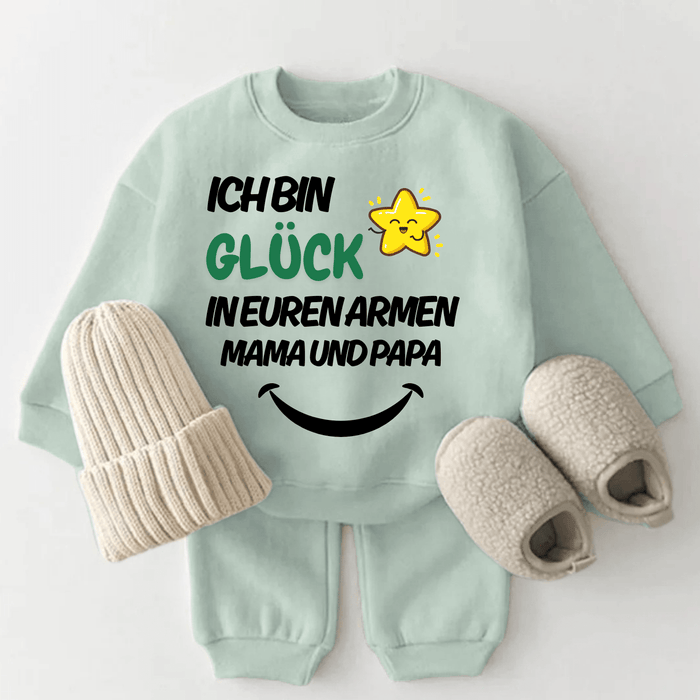 Ich bin Glück in euren Armen MAMA und PAPA - Märchen Mode aus Bio - Baumwolle personalisierte geschenke Babyset & Bodys mit spruch & Geschenkideen für Neugeborene & 0–24 Monate & und perfekt als Geschenk zur Geburt