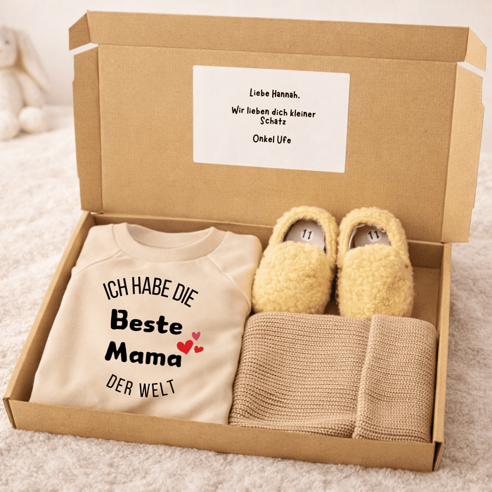 Ich habe die Beste Mama der welt - Geschenkbox - Märchen Mode aus Bio - Baumwolle personalisierte geschenke Babyset & Bodys mit spruch & Geschenkideen für Neugeborene & 0–24 Monate & und perfekt als Geschenk zur Geburt