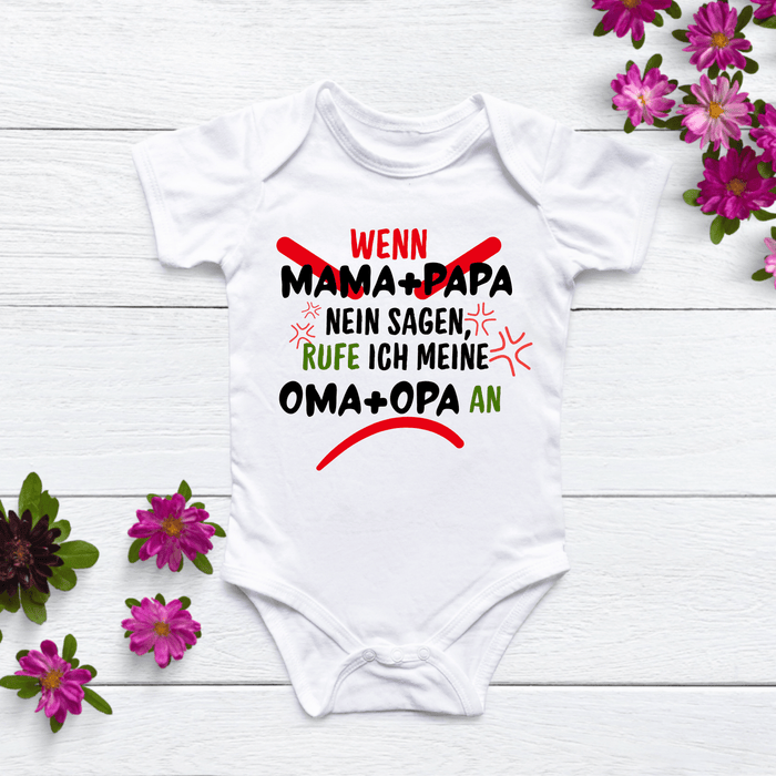 Ich rufe Oma+OPA an Wenn meine Mama+Papa nein sagen body - Märchen Mode aus Bio - Baumwolle personalisierte geschenke Babyset & Bodys mit spruch & Geschenkideen für Neugeborene & 0–24 Monate & und perfekt als Geschenk zur Geburt
