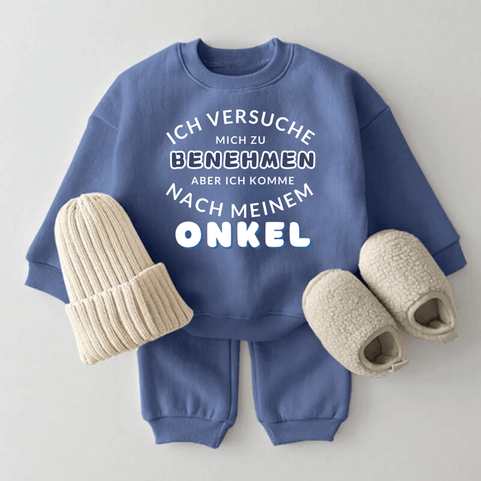 Ich versuche mich zu benehmen aber ich komme nach meinem Onkel - Märchen Mode aus Bio - Baumwolle personalisierte geschenke Babyset & Bodys mit spruch & Geschenkideen für Neugeborene & 0–24 Monate & und perfekt als Geschenk zur Geburt
