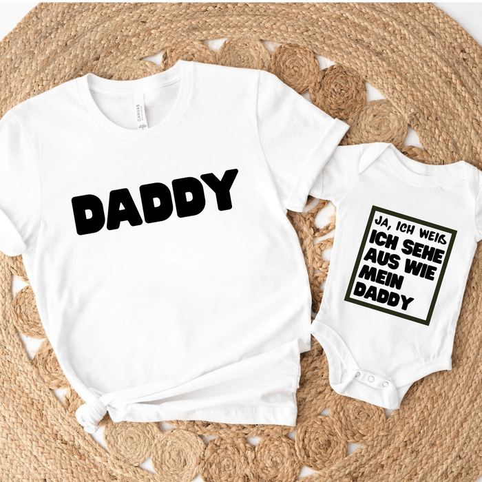 Ja, ich weiß, ich sehe aus wie mein Daddy - Märchen Mode aus Bio - Baumwolle personalisierte geschenke Babyset & Bodys mit spruch & Geschenkideen für Neugeborene & 0–24 Monate & und perfekt als Geschenk zur Geburt