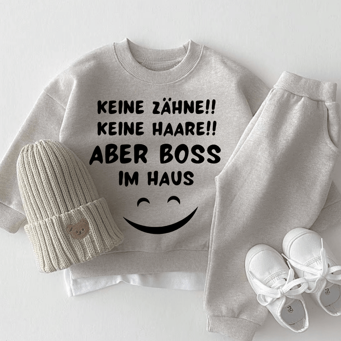 Keine Zähne!! keine Haare!! aber Boss im Haus - Märchen Mode aus Bio - Baumwolle personalisierte geschenke Babyset & Bodys mit spruch & Geschenkideen für Neugeborene & 0–24 Monate & und perfekt als Geschenk zur Geburt