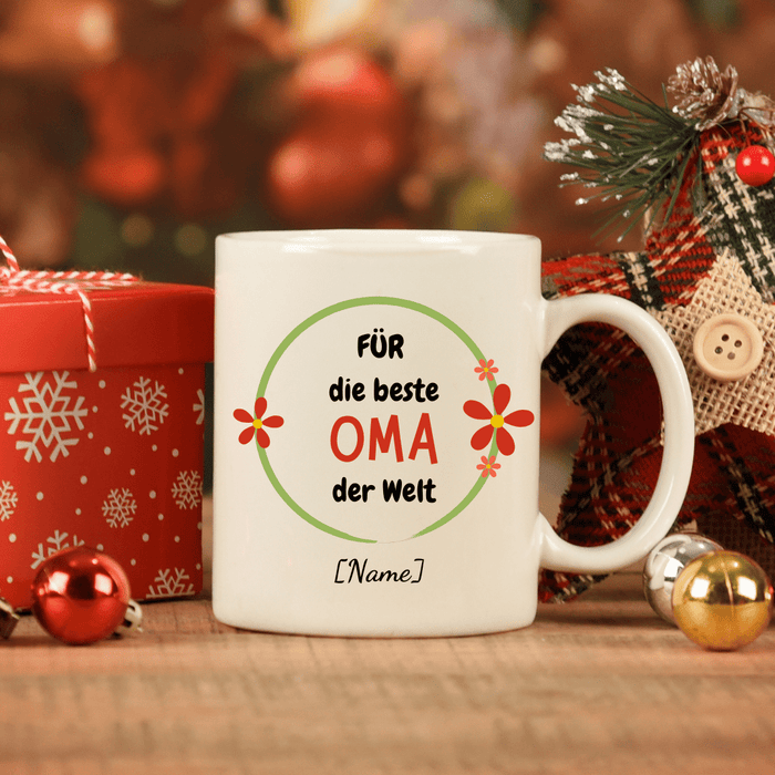 Keramik Tasse - die beste Oma der Welt mit Wunschname - Märchen Mode aus Bio - Baumwolle personalisierte geschenke Babyset & Bodys mit spruch & Geschenkideen für Neugeborene & 0–24 Monate & und perfekt als Geschenk zur Geburt