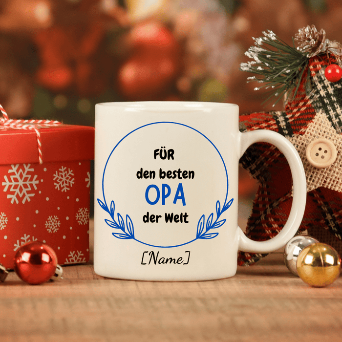 Keramik Tasse Für den besten Opa der Welt mit Wunschname - Märchen Mode aus Bio - Baumwolle personalisierte geschenke Babyset & Bodys mit spruch & Geschenkideen für Neugeborene & 0–24 Monate & und perfekt als Geschenk zur Geburt