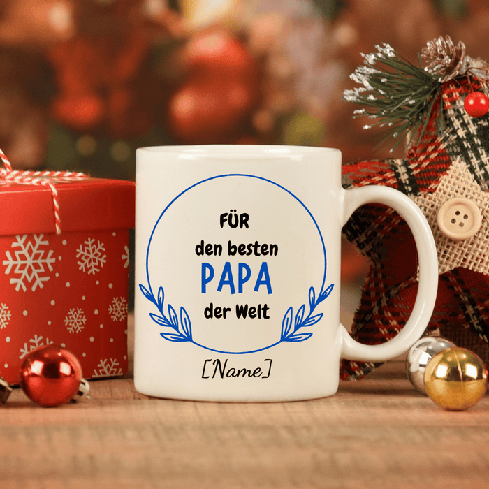 Keramik Tasse Für den besten Papa der Welt mit Wunschname - Märchen Mode aus Bio - Baumwolle personalisierte geschenke Babyset & Bodys mit spruch & Geschenkideen für Neugeborene & 0–24 Monate & und perfekt als Geschenk zur Geburt
