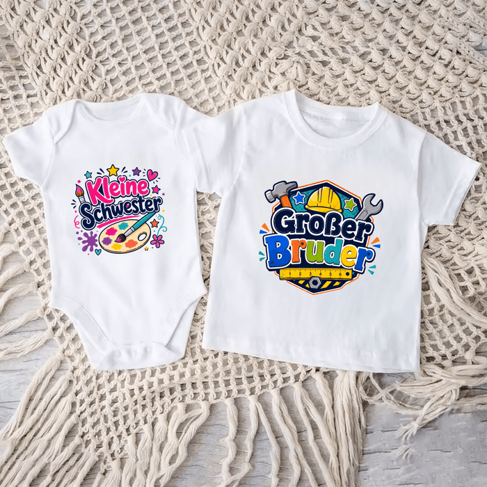 Kleine Schwester & Großer Bruder Kreativ Matching Set - Märchen Mode aus Bio-Baumwolle personalisierte geschenke Babyset & Bodys mit spruch & Geschenkideen für Neugeborene & 0–24 Monate & und perfekt als Geschenk zur Geburt
