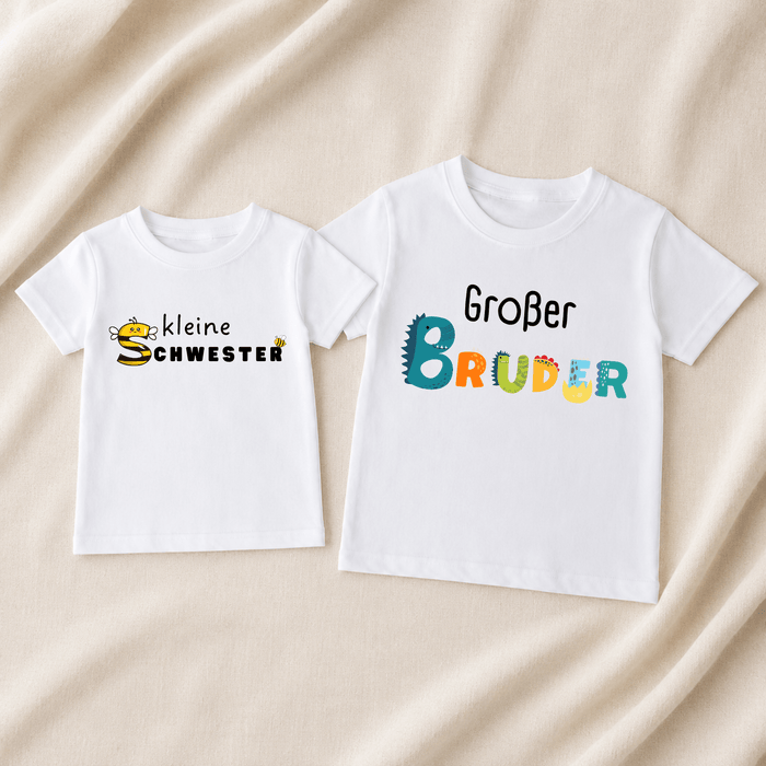 Kleine Schwester & Großer Bruder Tshirt Matching Set - Märchen Mode aus Bio-Baumwolle personalisierte geschenke Babyset & Bodys mit spruch & Geschenkideen für Neugeborene & 0–24 Monate & und perfekt als Geschenk zur Geburt