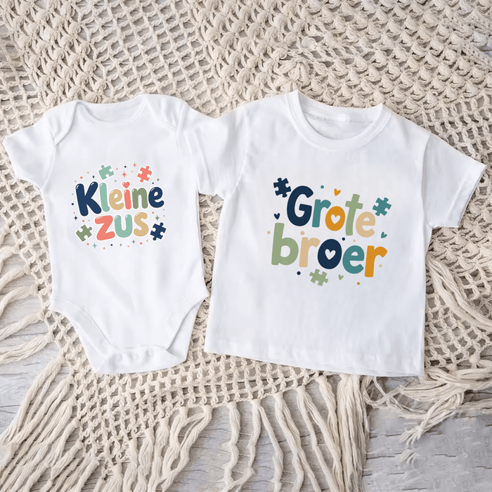 Kleine Zus & Grote Broer Puzzel Matching Set - Märchen Mode aus Bio-Baumwolle personalisierte geschenke Babyset & Bodys mit spruch & Geschenkideen für Neugeborene & 0–24 Monate & und perfekt als Geschenk zur Geburt