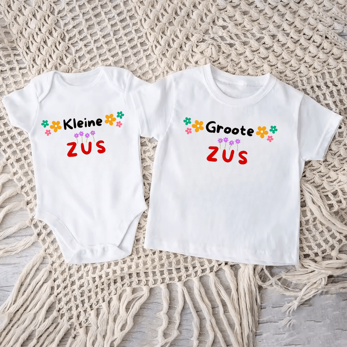 Kleine/Groote Zus Matching Sets - Märchen Mode aus Bio - Baumwolle personalisierte geschenke Babyset & Bodys mit spruch & Geschenkideen für Neugeborene & 0–24 Monate & und perfekt als Geschenk zur Geburt