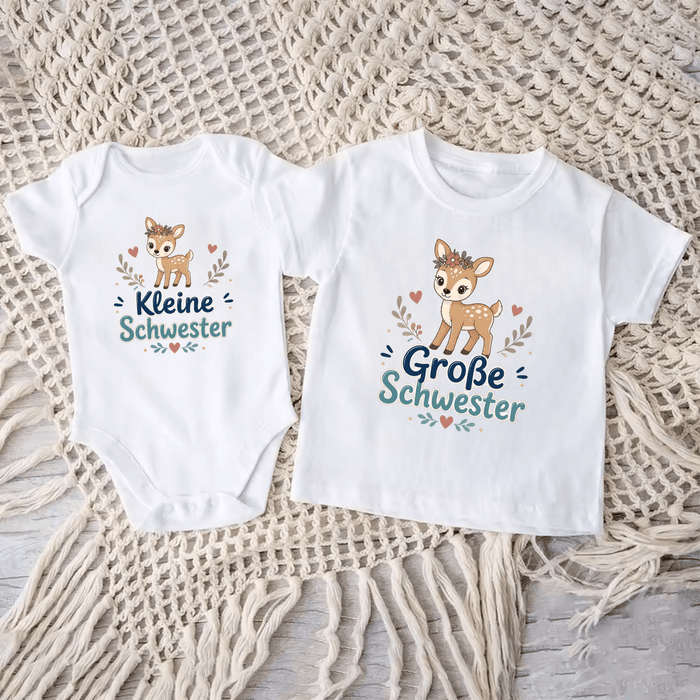 (Kleine/Große) Schwester Matching Sets Animal Designs - Märchen Mode aus Bio-Baumwolle personalisierte geschenke Babyset & Bodys mit spruch & Geschenkideen für Neugeborene & 0–24 Monate & und perfekt als Geschenk zur Geburt