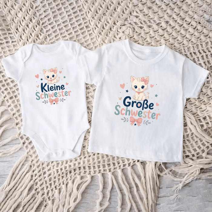 (Kleine/Große) Schwester Matching Sets Animal Designs I - Märchen Mode aus Bio-Baumwolle personalisierte geschenke Babyset & Bodys mit spruch & Geschenkideen für Neugeborene & 0–24 Monate & und perfekt als Geschenk zur Geburt