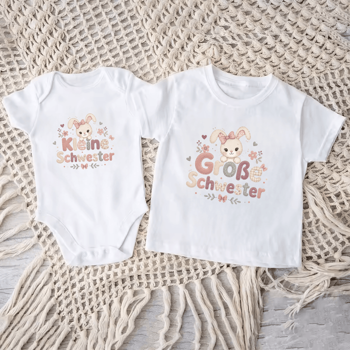 (Kleine/Große) Schwester Matching Sets Animal Designs II - Märchen Mode aus Bio-Baumwolle personalisierte geschenke Babyset & Bodys mit spruch & Geschenkideen für Neugeborene & 0–24 Monate & und perfekt als Geschenk zur Geburt