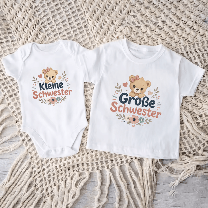 (Kleine/Große) Schwester Matching Sets Animal Designs III - Märchen Mode aus Bio-Baumwolle personalisierte geschenke Babyset & Bodys mit spruch & Geschenkideen für Neugeborene & 0–24 Monate & und perfekt als Geschenk zur Geburt