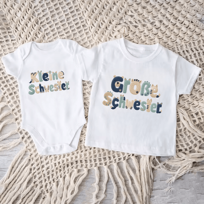 (Kleine/Große) Schwester Matching Sets neu Version - Märchen Mode aus Bio-Baumwolle personalisierte geschenke Babyset & Bodys mit spruch & Geschenkideen für Neugeborene & 0–24 Monate & und perfekt als Geschenk zur Geburt