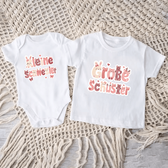(Kleine/Große) Schwester Matching Sets neu Version III - Märchen Mode aus Bio-Baumwolle personalisierte geschenke Babyset & Bodys mit spruch & Geschenkideen für Neugeborene & 0–24 Monate & und perfekt als Geschenk zur Geburt