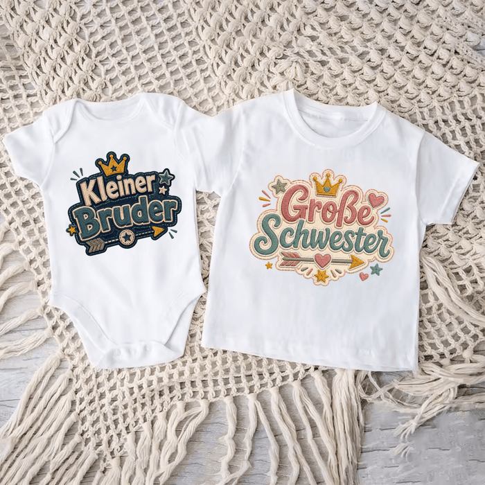 Kleiner Bruder & Große Schwester Krone Matching Set - Märchen Mode aus Bio-Baumwolle personalisierte geschenke Babyset & Bodys mit spruch & Geschenkideen für Neugeborene & 0–24 Monate & und perfekt als Geschenk zur Geburt