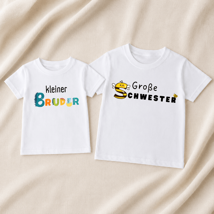Kleiner bruder & Große Schwester Tshirt Matching Set - Märchen Mode aus Bio-Baumwolle personalisierte geschenke Babyset & Bodys mit spruch & Geschenkideen für Neugeborene & 0–24 Monate & und perfekt als Geschenk zur Geburt