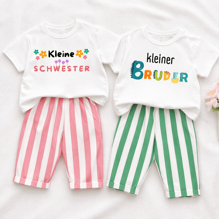 Kleine/r Schwester/Bruder - Sommer set - Märchen Mode aus Bio - Baumwolle personalisierte geschenke Babyset & Bodys mit spruch & Geschenkideen für Neugeborene & 0–24 Monate & und perfekt als Geschenk zur Geburt