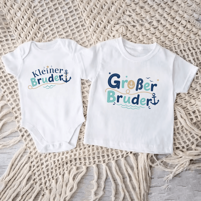 (Kleiner/Großer) Bruder Matching Sets Neu Version - Märchen Mode aus Bio-Baumwolle personalisierte geschenke Babyset & Bodys mit spruch & Geschenkideen für Neugeborene & 0–24 Monate & und perfekt als Geschenk zur Geburt