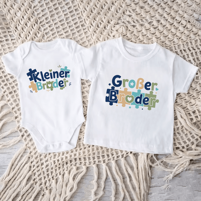 (Kleiner/Großer) Bruder Matching Sets Neu Version I - Märchen Mode aus Bio-Baumwolle personalisierte geschenke Babyset & Bodys mit spruch & Geschenkideen für Neugeborene & 0–24 Monate & und perfekt als Geschenk zur Geburt