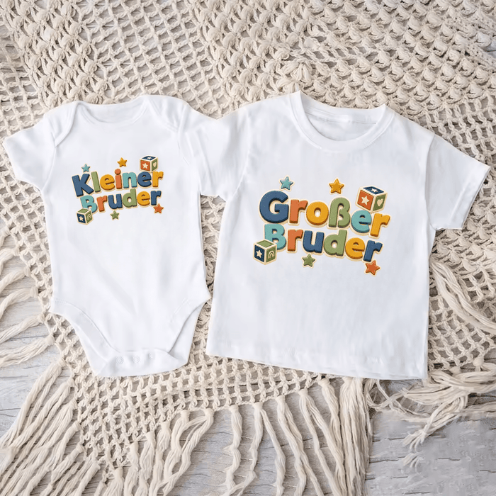 (Kleiner/Großer) Bruder Matching Sets Version II - Märchen Mode aus Bio-Baumwolle personalisierte geschenke Babyset & Bodys mit spruch & Geschenkideen für Neugeborene & 0–24 Monate & und perfekt als Geschenk zur Geburt