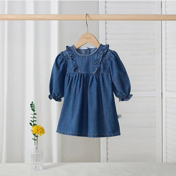 Langarm Denim Kleid - Märchen Mode - 