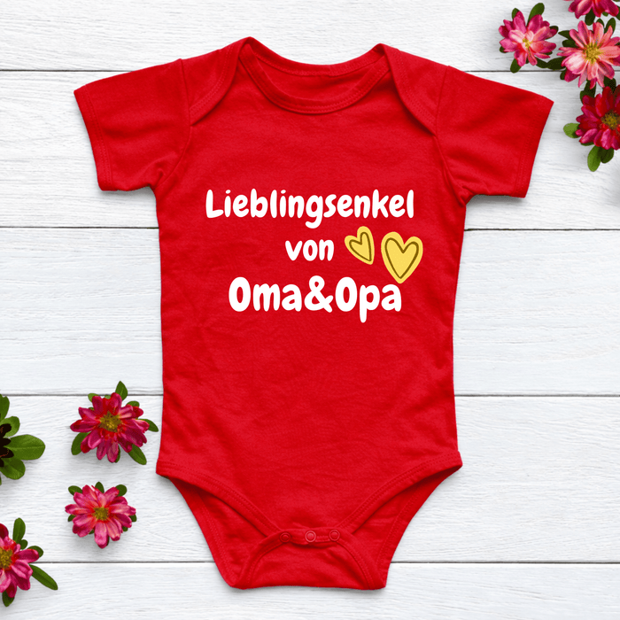 Lieblingsenkel von Oma&Opa Rot Body - Märchen Mode aus Bio - Baumwolle personalisierte geschenke Babyset & Bodys mit spruch & Geschenkideen für Neugeborene & 0–24 Monate & und perfekt als Geschenk zur Geburt