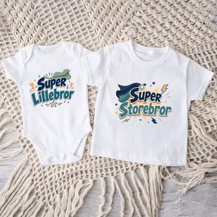 Lillebror & Storebror Super Matchende Sæt - Märchen Mode aus Bio-Baumwolle personalisierte geschenke Babyset & Bodys mit spruch & Geschenkideen für Neugeborene & 0–24 Monate & und perfekt als Geschenk zur Geburt