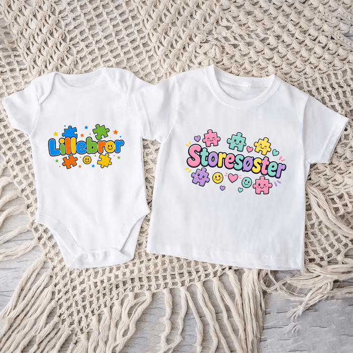 Lillebror & Storesøster Puslespil Matching Sæt - Märchen Mode aus Bio-Baumwolle personalisierte geschenke Babyset & Bodys mit spruch & Geschenkideen für Neugeborene & 0–24 Monate & und perfekt als Geschenk zur Geburt