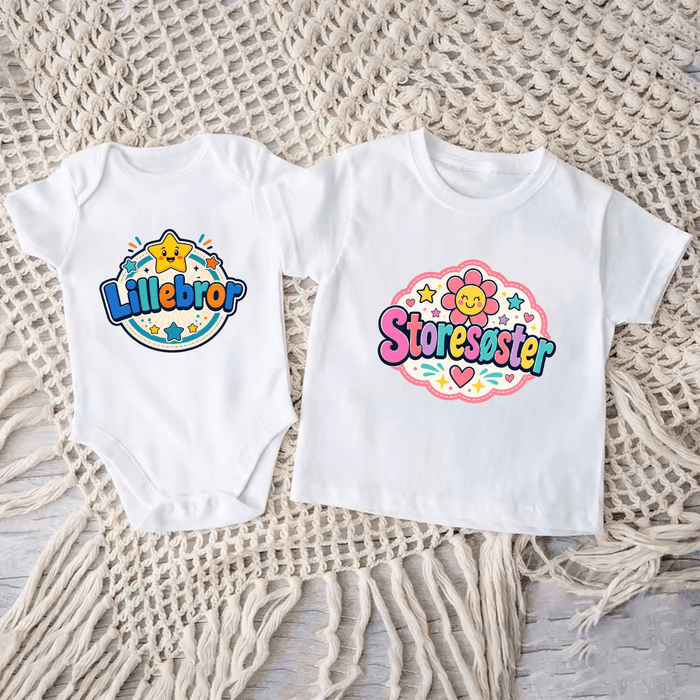Lillebror & Storesøster Stjerne Matching Sæt - Märchen Mode aus Bio-Baumwolle personalisierte geschenke Babyset & Bodys mit spruch & Geschenkideen für Neugeborene & 0–24 Monate & und perfekt als Geschenk zur Geburt