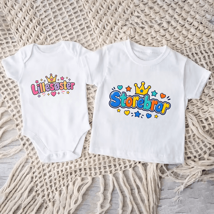 Lillesøster & Storebror Matchende Sæt - Märchen Mode aus Bio-Baumwolle personalisierte geschenke Babyset & Bodys mit spruch & Geschenkideen für Neugeborene & 0–24 Monate & und perfekt als Geschenk zur Geburt