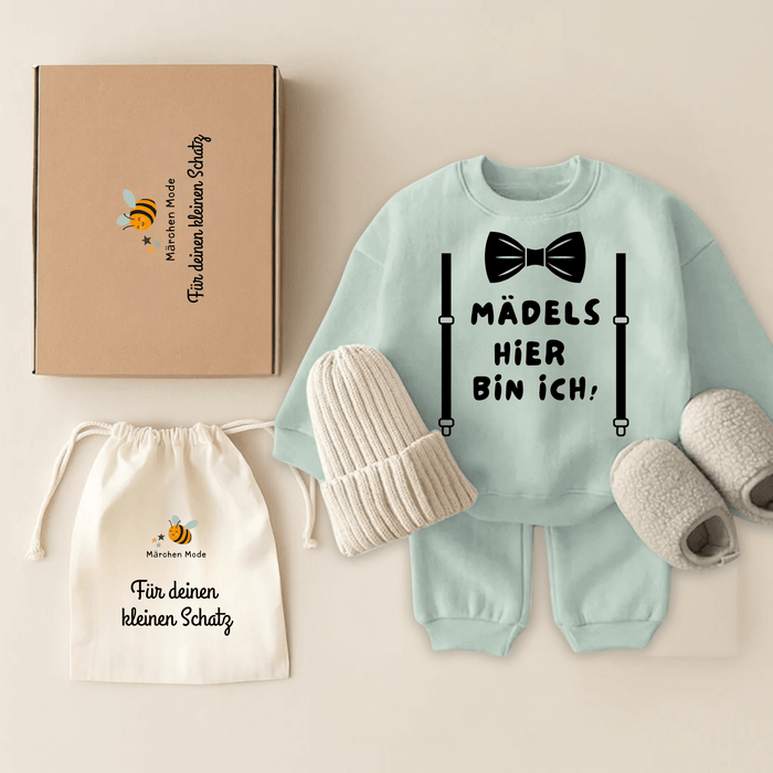Mädels Hier bin ich - Geschenkbox - Märchen Mode aus Bio-Baumwolle personalisierte geschenke Babyset & Bodys mit spruch & Geschenkideen für Neugeborene & 0–24 Monate & und perfekt als Geschenk zur Geburt