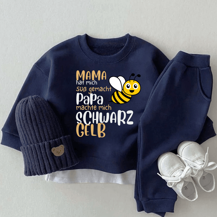 MAMA hat mich Süß gemacht Papa machte mich SCHWARZ GELB - Märchen Mode aus Bio - Baumwolle personalisierte geschenke Babyset & Bodys mit spruch & Geschenkideen für Neugeborene & 0–24 Monate & und perfekt als Geschenk zur Geburt